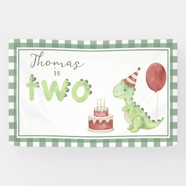Banderoles Aquarelle Dinosaur 2e anniversaire Bienvenue (Horizontal)