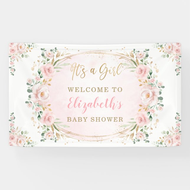 Banderoles Aquarelle douce Aquarelle Flore Roses Douche Bienv (Horizontal)
