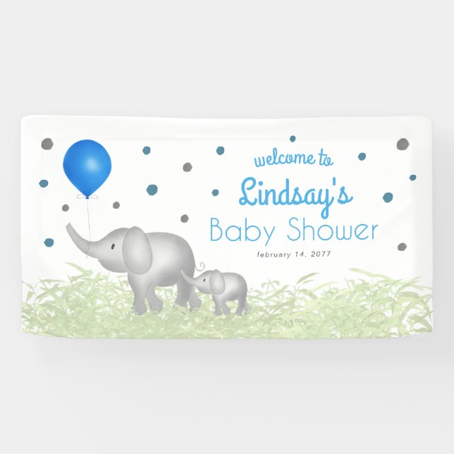 Banderoles Aquarelle Elephant Boy Baby shower Bienvenue (Horizontal)