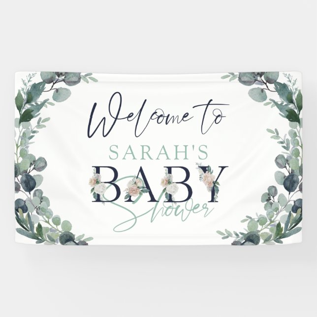 Banderoles Aquarelle Eucalyptus Floral Baby shower d'accueil (Horizontal)