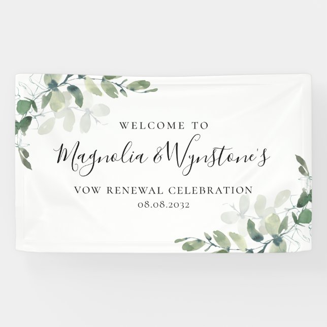 Banderoles Aquarelle Eucalyptus Vow Renouvellement Bienvenue (Horizontal)