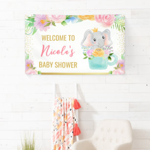 Banderoles Aquarelle Fleurie Éléphant Bébé Cute Shower