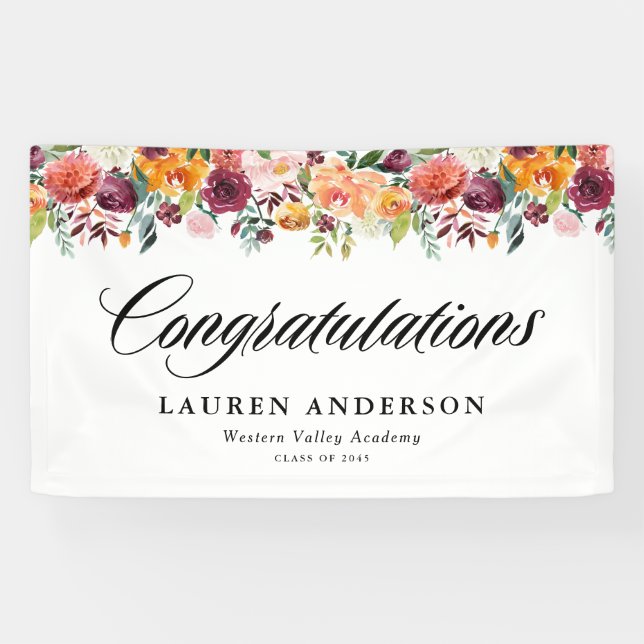 Banderoles Aquarelle Fleurs d'automne Garland Graduation d'au (Horizontal)