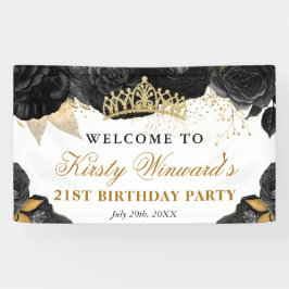 Banderoles Aquarelle Fleurs noires et or Anniversaire