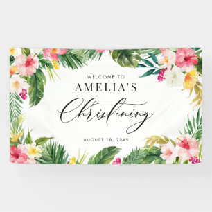 Banderoles Aquarelle Fleurs tropicales Cadre Christening