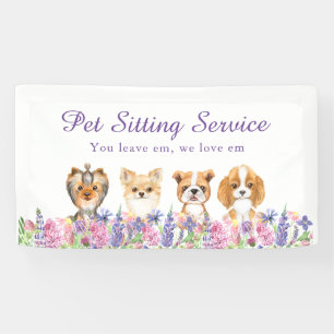 Banderoles Aquarelle Florale Chien Animaux de compagnie assis