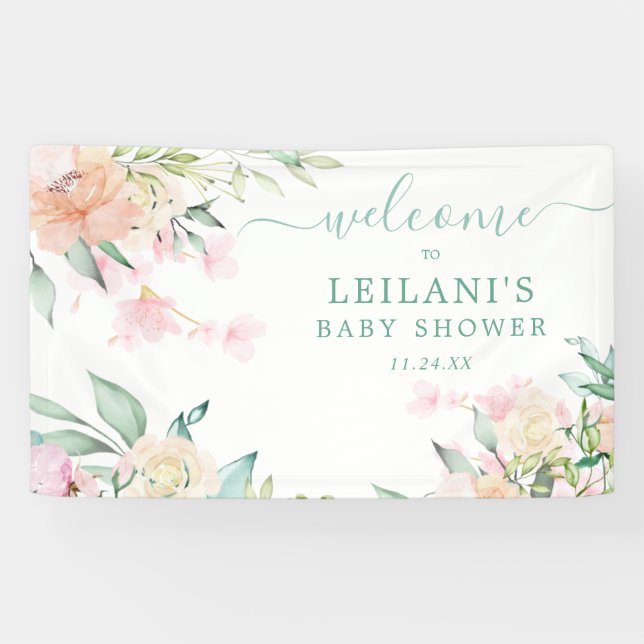 Banderoles Aquarelle Florale Pastel Wreath Oh Baby Welcome (Horizontal)