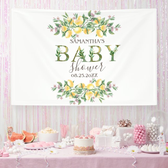 Banderoles Aquarelle Lemons Baby shower de fleurs botaniques (Fête)