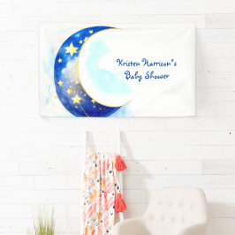 Banderoles Aquarelle Lune et Baby shower étoiles