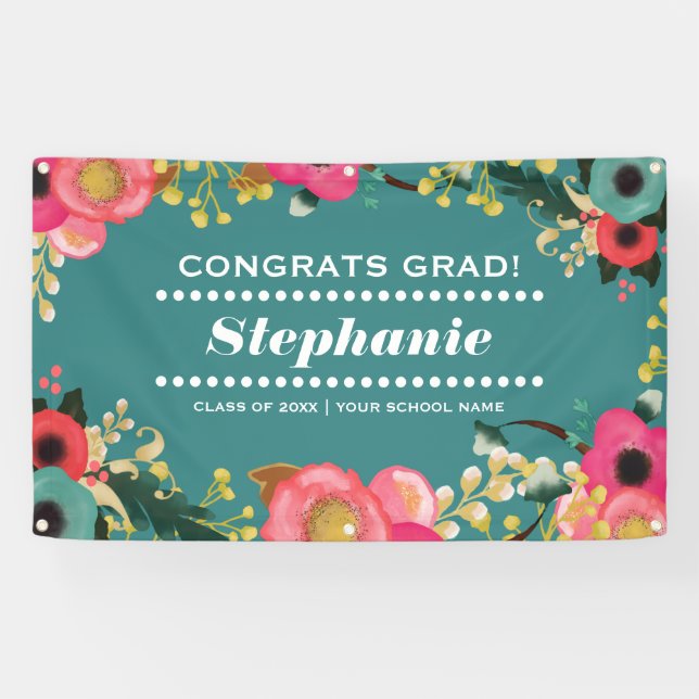Banderoles Aquarelle moderne Floral Graduation Party (Horizontal)