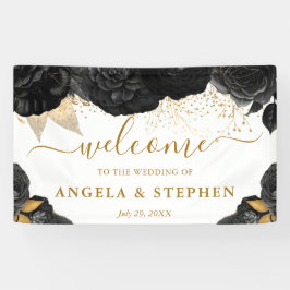 Banderoles Aquarelle noir et or Fleurs Mariage