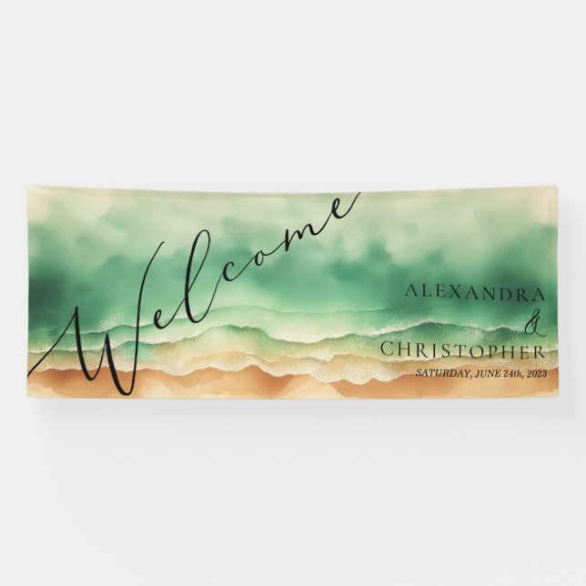 Banderoles Aquarelle Océan Blue Water Sun (Horizontal)