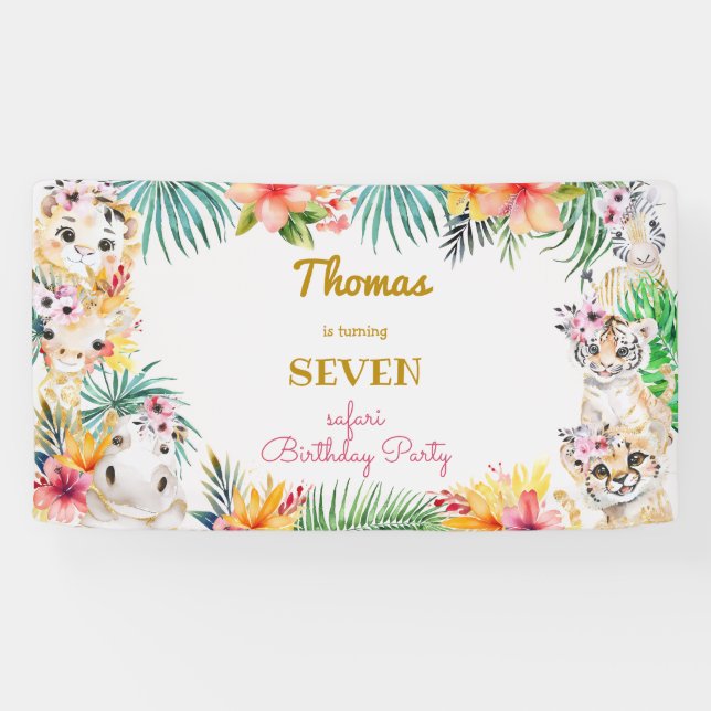 Banderoles Aquarelle or anniversaire de enfant safari sauvage (Horizontal)