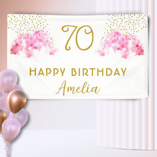 Banderoles Aquarelle Orchidée Rose Paillettes Dorées 70e Anni