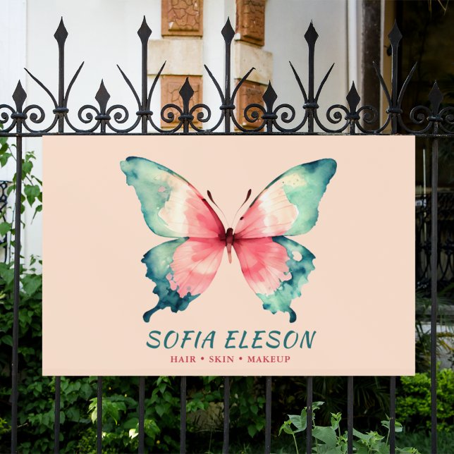 Banderoles Aquarelle Papillon Élégant Bleu Rose Bleu Bleu (Créateur téléchargé)