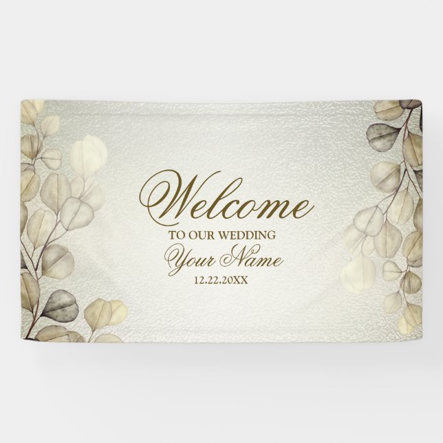Banderoles Aquarelle Party Golden Eucalyptus Foliage brillant (Horizontal)