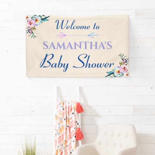 Banderoles Aquarelle Pastel Boho Floral Baby shower Bienvenue (En situation)