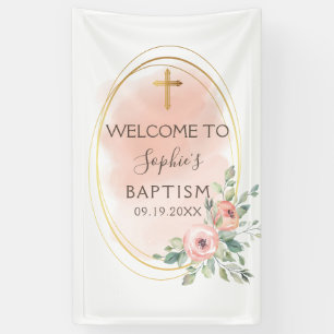 Banderoles Aquarelle Pink And Gold Baptising Bienvenue