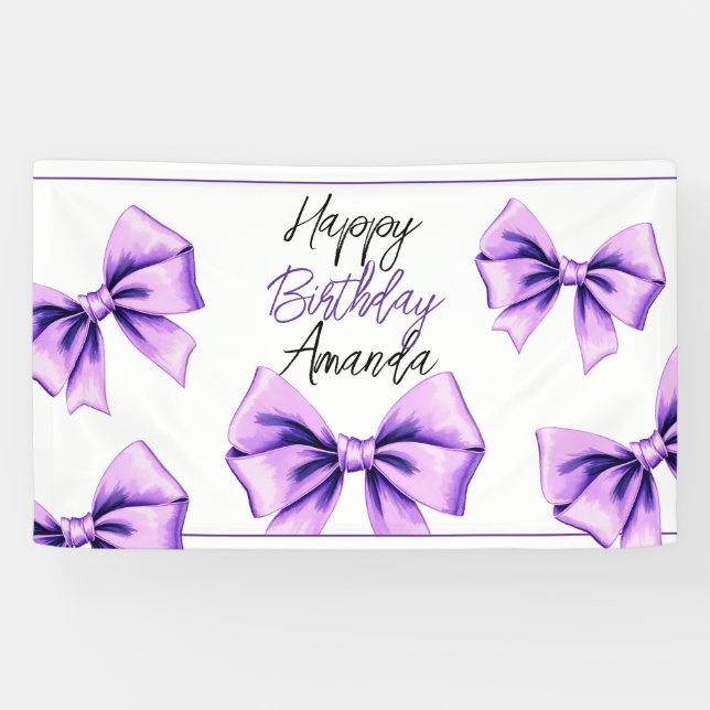 Banderoles Aquarelle Purple Bow Sweet 16 Anniversaire (Horizontal)