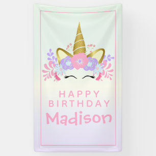 Banderoles Aquarelle Rainbow Unicorn Anniversaire