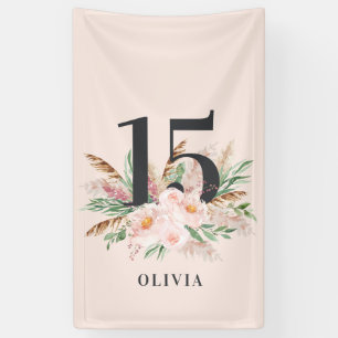 Banderoles Aquarelle rose âge floral élégant anniversaire