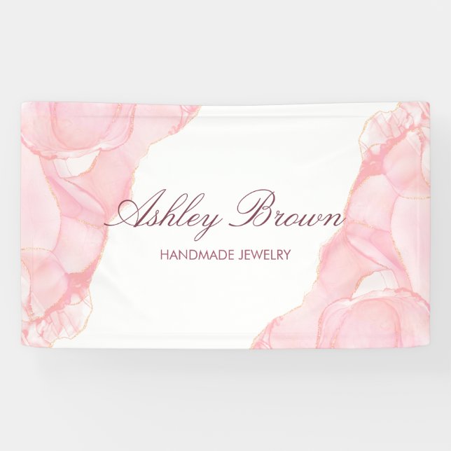Banderoles Aquarelle rose Bijoux artisanal Écran d'oreille (Horizontal)