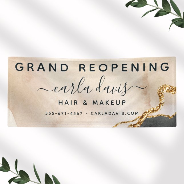 Banderoles Aquarelle rose Black Gold Salon Réouverture (Créateur téléchargé)