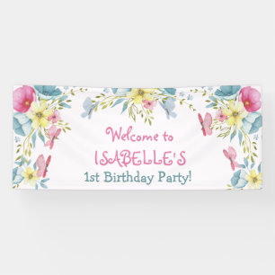 Banderoles Aquarelle rose Flores Anniversaire