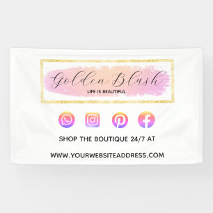 Banderoles Aquarelle rose poudré et chic géométrique or moder