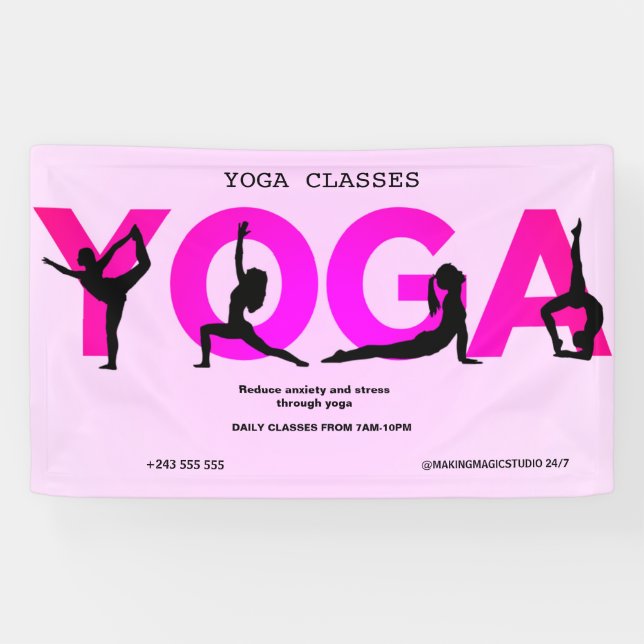 Banderoles Aquarelle rose Yoga Médiation instructeur guérisse (Horizontal)