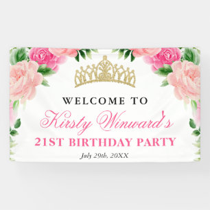 Banderoles Aquarelle Roses Roses Fête d'Anniversaire de Bienv