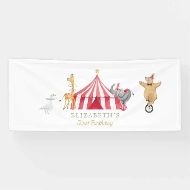 Banderoles Aquarelle Rouge Cirque Carnaval Bébé anniversaire (Horizontal)