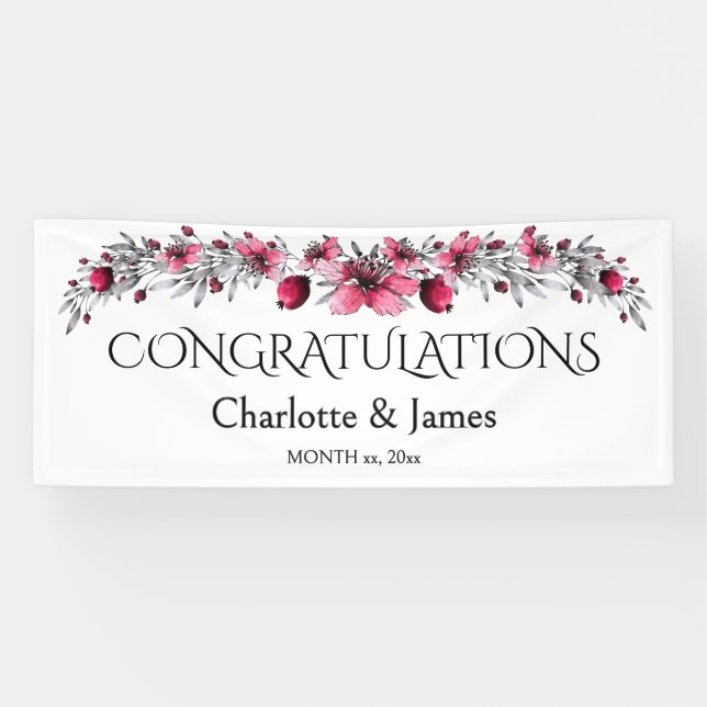 Banderoles Aquarelle rouge fleurs, Mariage (Horizontal)