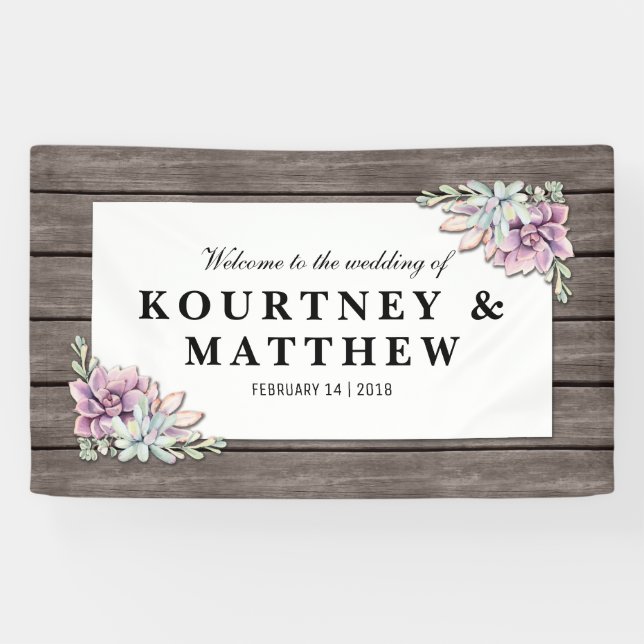 Banderoles Aquarelle rustique Mariage Floral Succulent (Horizontal)