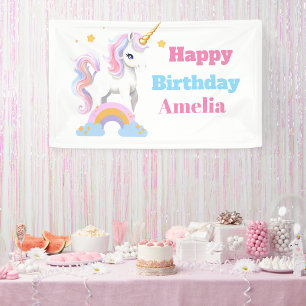 Banderoles Aquarelle rustique Rainbow Unicorn Joyeux annivers