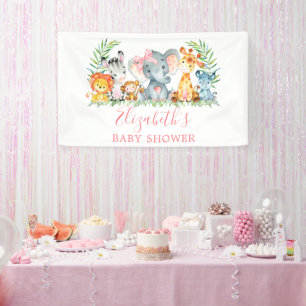 Banderoles Aquarelle Safari Animaux Baby shower Bow rose