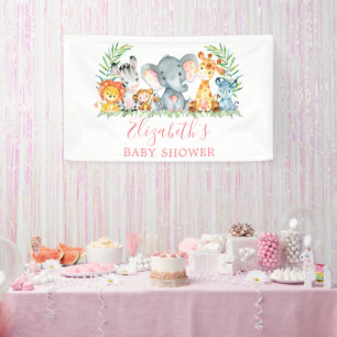 Banderoles Aquarelle Safari Animaux Baby shower rose