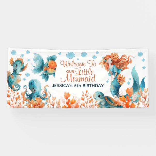 Banderoles Aquarelle Sirène Océan Bienvenue pour les enfants (Horizontal)