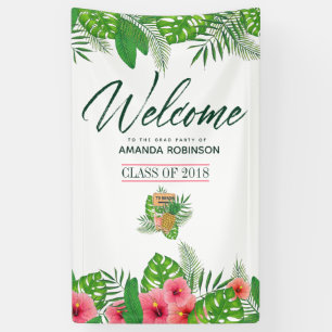 Banderoles Aquarelle tropicale Luau Graduation Bienvenue