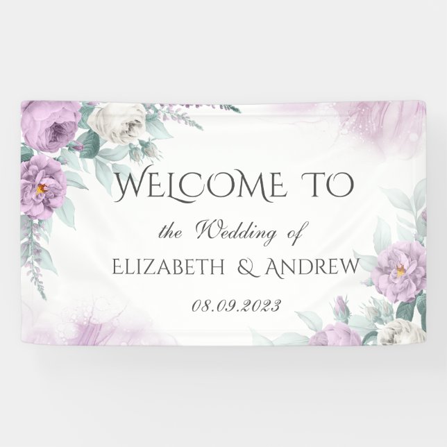 Banderoles Aquarelle violet Roses (Horizontal)