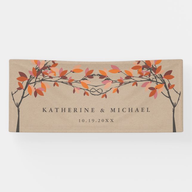 Banderoles Arbres d'amour à noeuds rouges sur Kraft Mariage d (Horizontal)