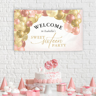 Banderoles Arc rose & or Balloon Arch Sweet 16 Party Bienvenu