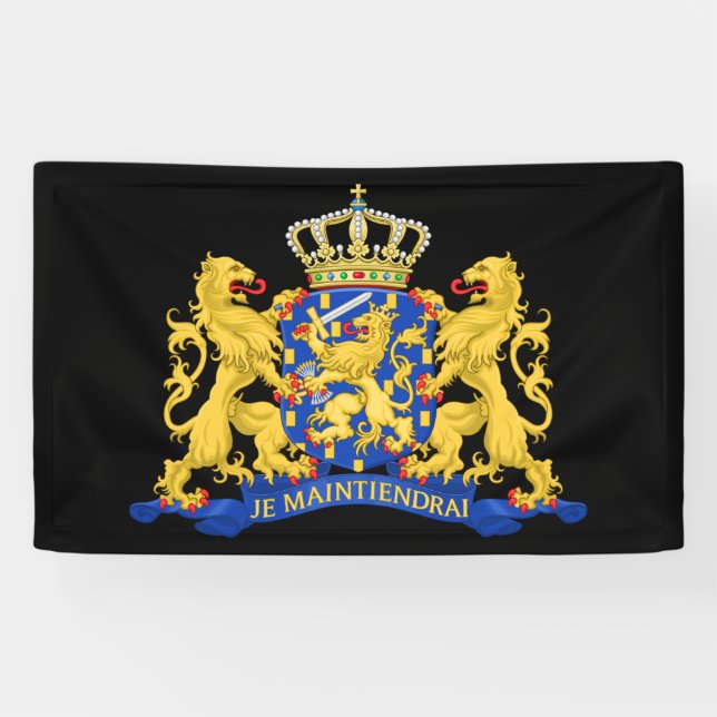 Banderoles Armoiries de Pays-Bas sur nrt noir (Horizontal)