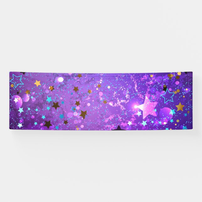 Banderoles Arrière - plan de feuille violet avec étoiles (Horizontal)