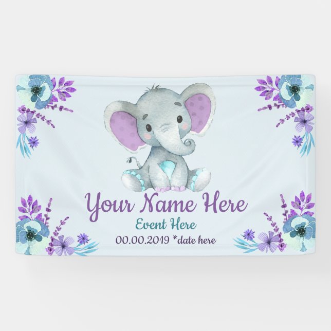 Banderoles Arrière-plan Eléphant Turquoise pourpre pour garço (Horizontal)