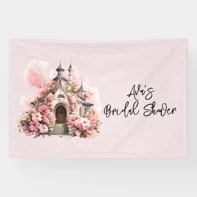 Banderoles Arrosement de mariage de l'église à l'aquarelle ro (Horizontal)