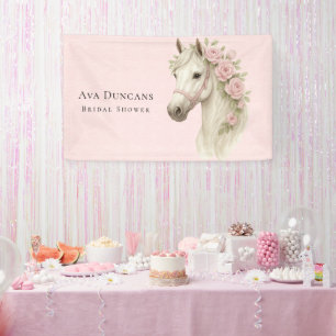 Banderoles Arroseur de Mariage Cheval et Fleurs sur Toile Ros