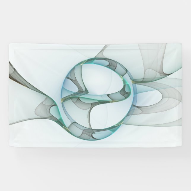 Banderoles Art Abstrait moderne Fractal Bleu Turquoise Gris (Horizontal)