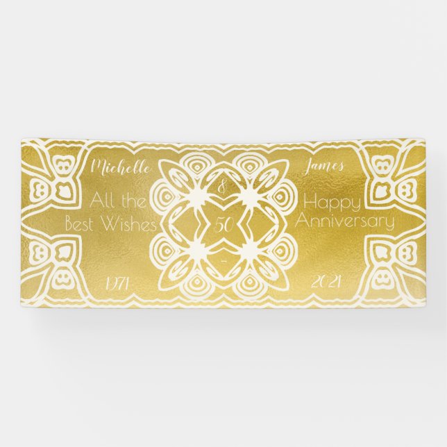 Banderoles Art Déco personnalisé Mariage doré (Horizontal)