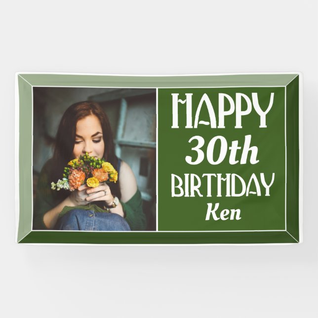 Banderoles Art déco vert 30ème photo Anniversaire (Horizontal)